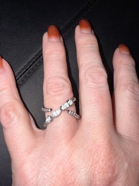 Silver-Tone White Howlite Wrap Ring with Crystal Accents